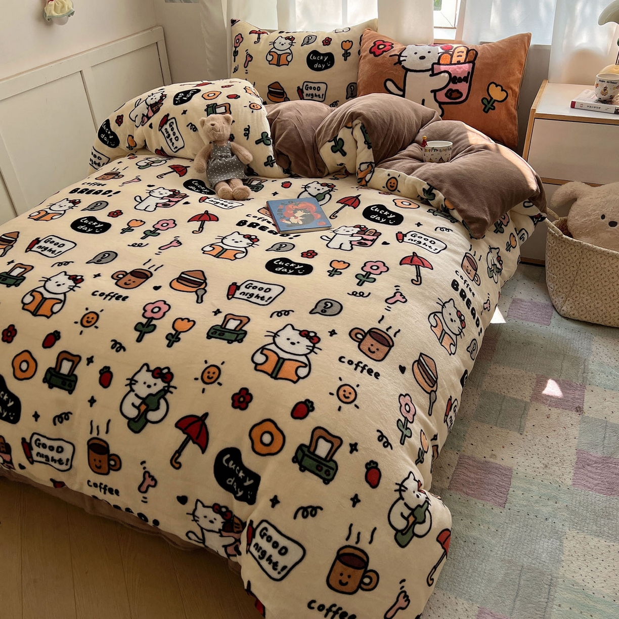 91家纺网 家纺一手货源 找家纺 桃喜 2025新款A类200g牛奶绒（含导电丝）印花床单款四件套 小猫笔记