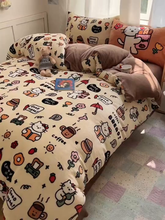 91家纺网 家纺一手货源 找家纺 桃喜 2025新款A类200g牛奶绒（含导电丝）印花床单款四件套 小猫笔记