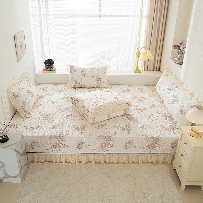 91家纺网 家纺一手货源 找家纺 冬然家纺 2025新款纯棉数码印花榻榻米床盖系列 淡雅清香