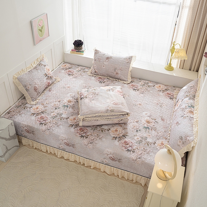 91家纺网 家纺一手货源 找家纺 冬然家纺 2025新款纯棉数码印花榻榻米床盖系列 国色天香