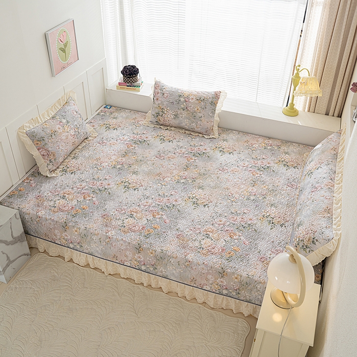 91家纺网 家纺一手货源 找家纺 冬然家纺 2025新款纯棉数码印花榻榻米床盖系列 花海之恋