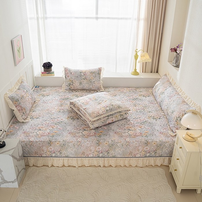 91家纺网 家纺一手货源 找家纺 冬然家纺 2025新款纯棉数码印花榻榻米床盖系列 花海之恋