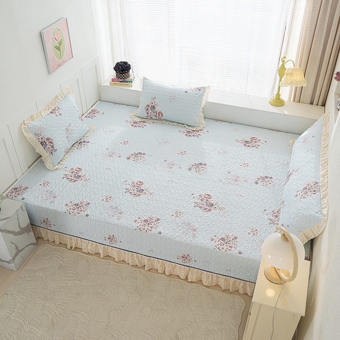 91家纺网 家纺一手货源 找家纺 冬然家纺 2025新款纯棉数码印花榻榻米床盖系列 花影