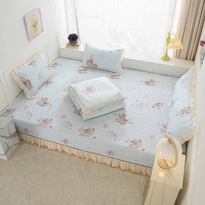 91家纺网 家纺一手货源 找家纺 冬然家纺 2025新款纯棉数码印花榻榻米床盖系列 花影