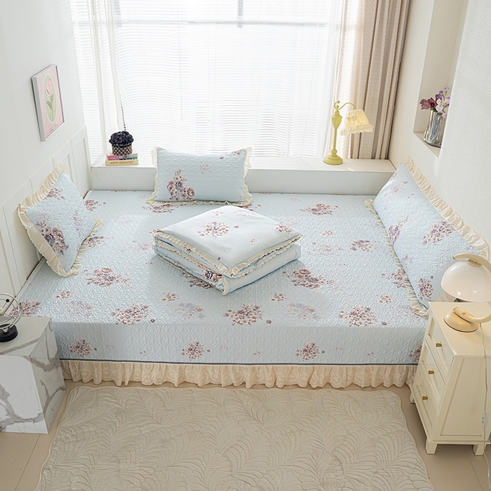 91家纺网 家纺一手货源 找家纺 冬然家纺 2025新款纯棉数码印花榻榻米床盖系列 花影