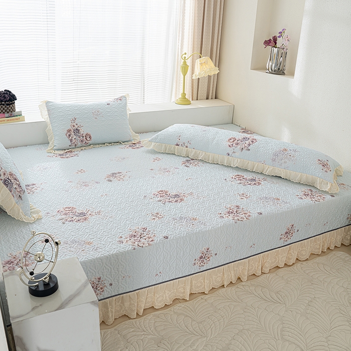 91家纺网 家纺一手货源 找家纺 冬然家纺 2025新款纯棉数码印花榻榻米床盖系列 花影