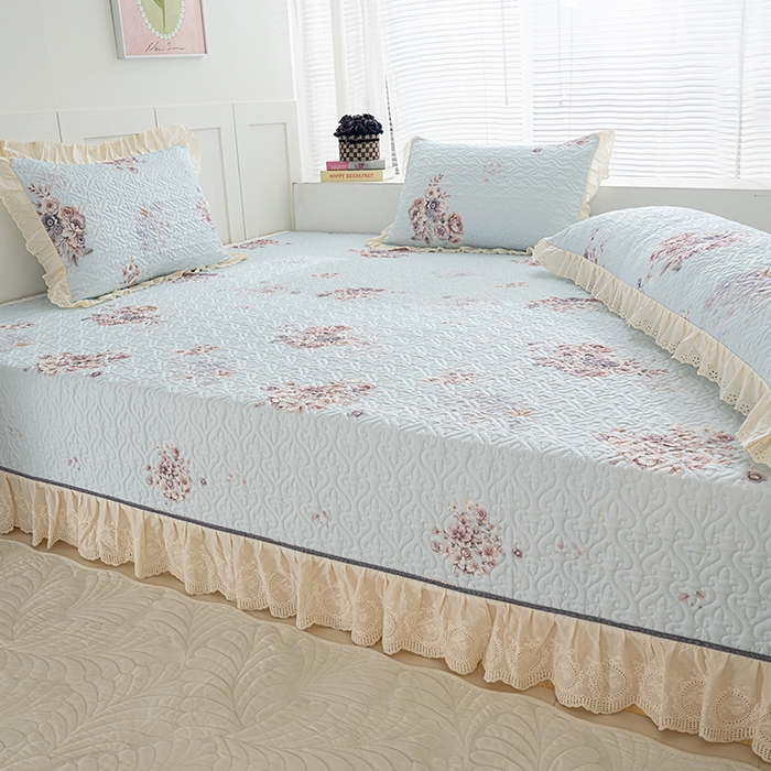 91家纺网 家纺一手货源 找家纺 冬然家纺 2025新款纯棉数码印花榻榻米床盖系列 花影