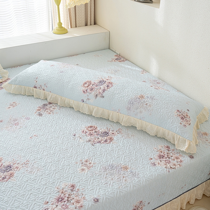 91家纺网 家纺一手货源 找家纺 冬然家纺 2025新款纯棉数码印花榻榻米床盖系列 花影