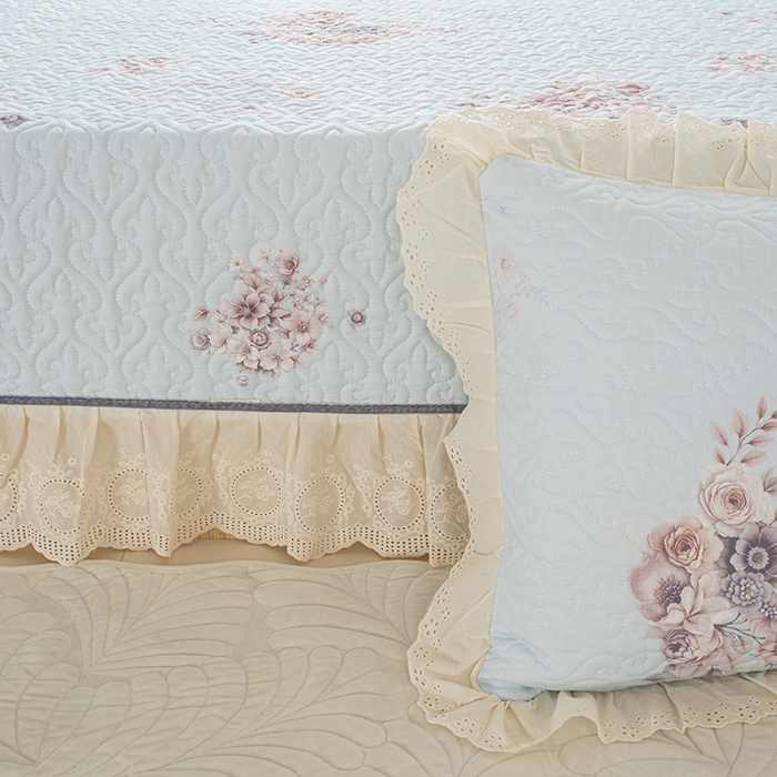 91家纺网 家纺一手货源 找家纺 冬然家纺 2025新款纯棉数码印花榻榻米床盖系列 花影