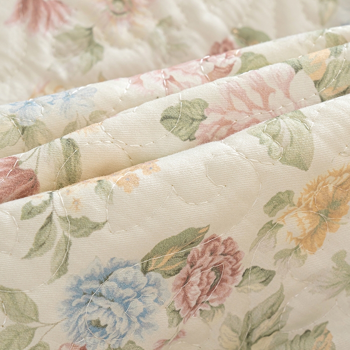 91家纺网 家纺一手货源 找家纺 冬然家纺 2025新款纯棉数码印花榻榻米床盖系列 田园花梦