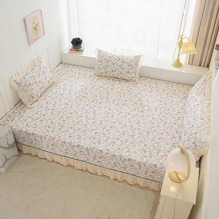 91家纺网 家纺一手货源 找家纺 冬然家纺 2025新款纯棉数码印花榻榻米床盖系列 田园花梦