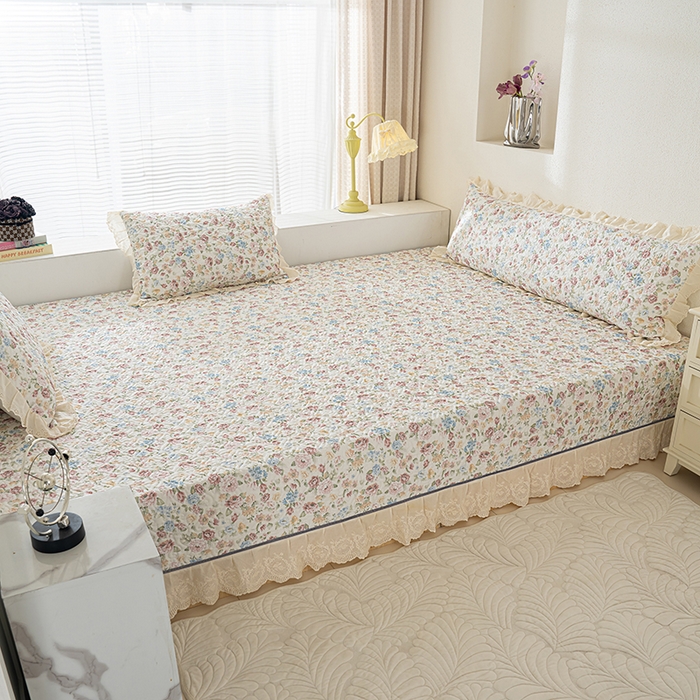 91家纺网 家纺一手货源 找家纺 冬然家纺 2025新款纯棉数码印花榻榻米床盖系列 田园花梦