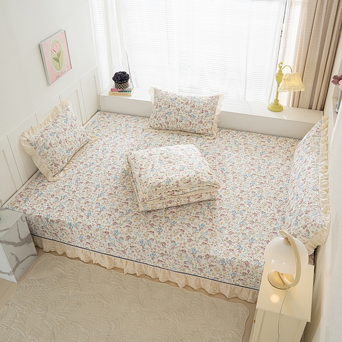 91家纺网 家纺一手货源 找家纺 冬然家纺 2025新款纯棉数码印花榻榻米床盖系列 田园花梦