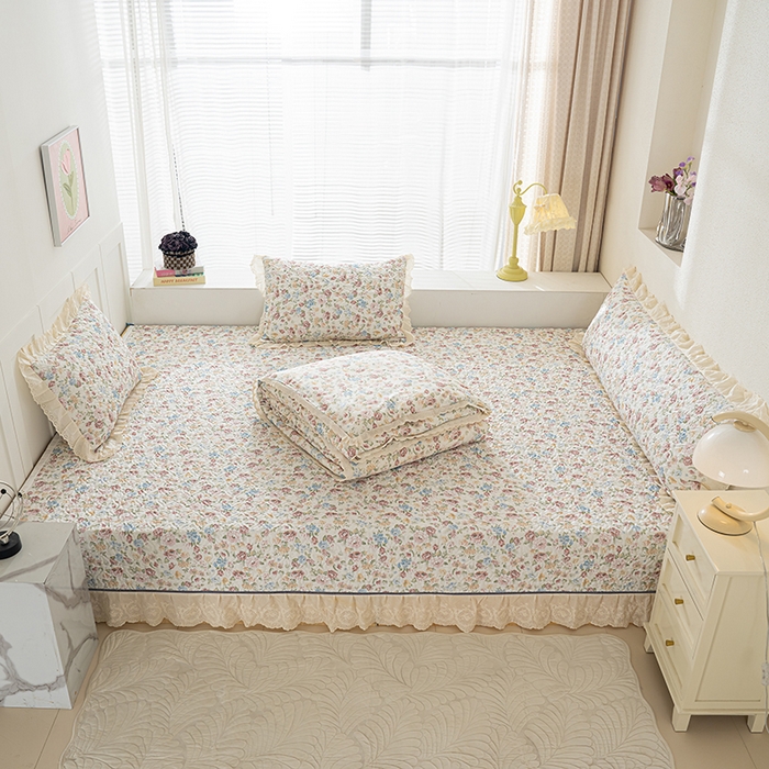 91家纺网 家纺一手货源 找家纺 冬然家纺 2025新款纯棉数码印花榻榻米床盖系列 田园花梦