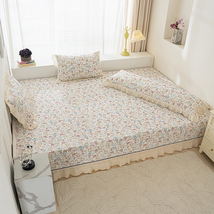 91家纺网 家纺一手货源 找家纺 冬然家纺 2025新款纯棉数码印花榻榻米床盖系列 田园花梦