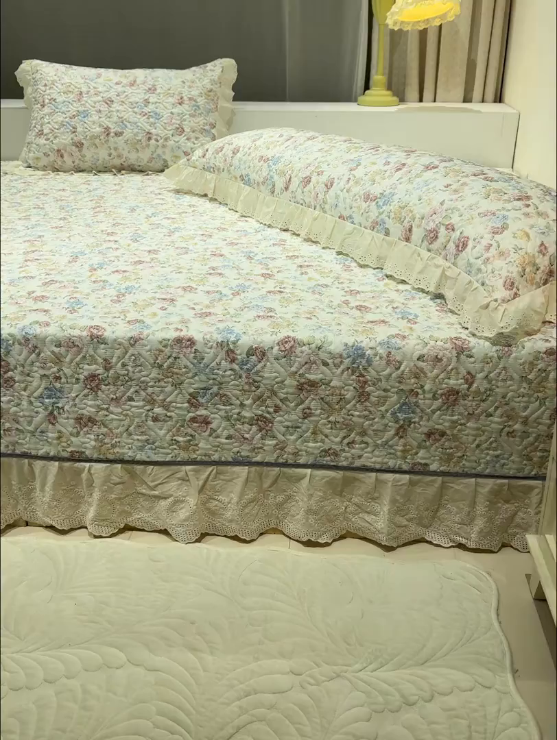 91家纺网 家纺一手货源 找家纺 冬然家纺 2025新款纯棉数码印花榻榻米床盖系列 田园花梦