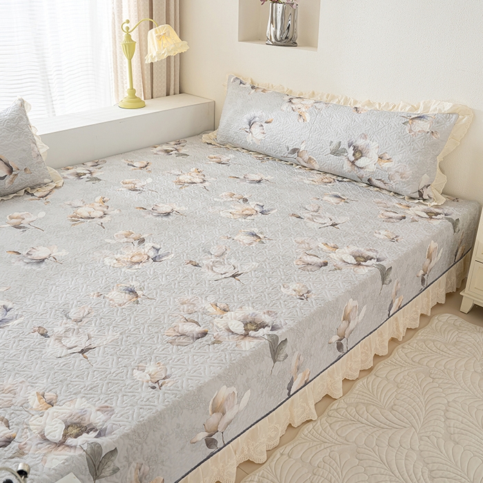 91家纺网 家纺一手货源 找家纺 冬然家纺 2025新款纯棉数码印花榻榻米床盖系列 玉兰花