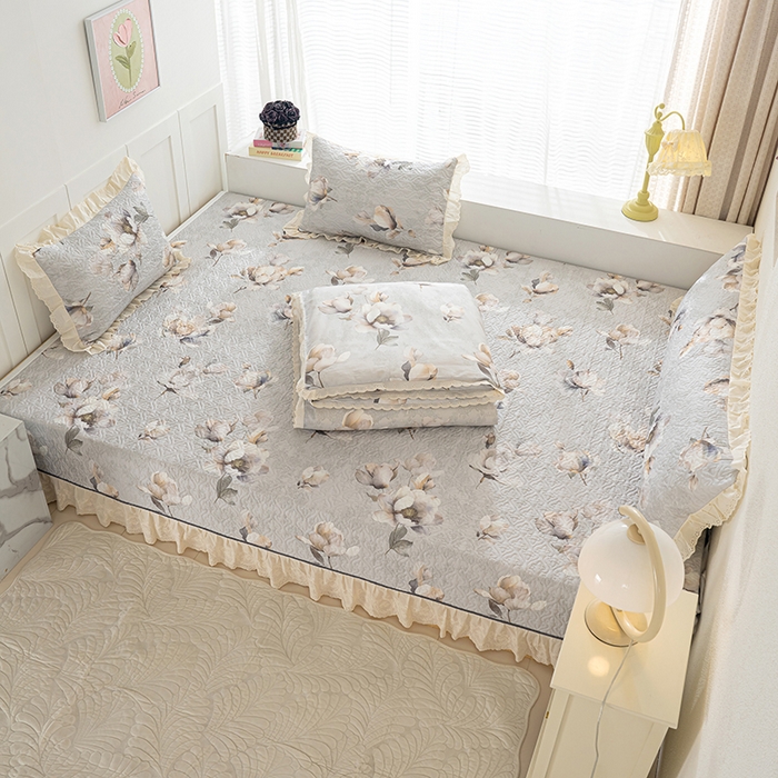 91家纺网 家纺一手货源 找家纺 冬然家纺 2025新款纯棉数码印花榻榻米床盖系列 玉兰花