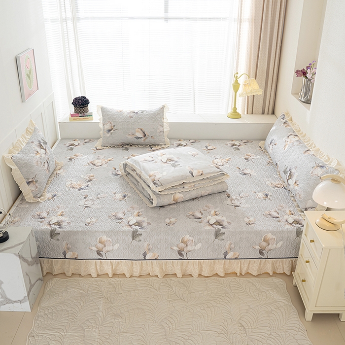 91家纺网 家纺一手货源 找家纺 冬然家纺 2025新款纯棉数码印花榻榻米床盖系列 玉兰花