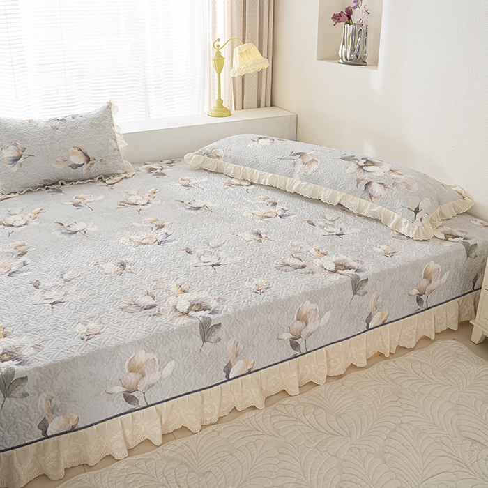 91家纺网 家纺一手货源 找家纺 冬然家纺 2025新款纯棉数码印花榻榻米床盖系列 玉兰花