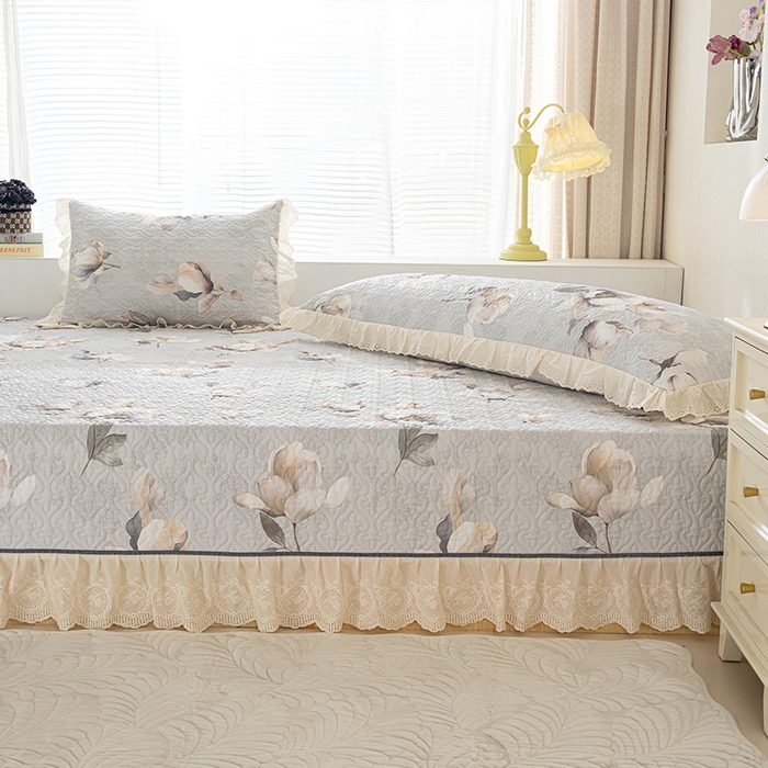 91家纺网 家纺一手货源 找家纺 冬然家纺 2025新款纯棉数码印花榻榻米床盖系列 玉兰花