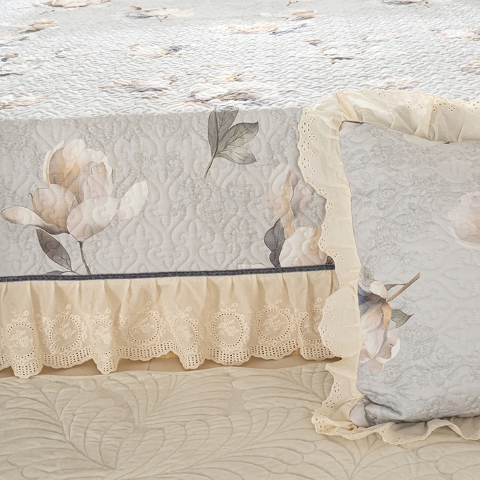 91家纺网 家纺一手货源 找家纺 冬然家纺 2025新款纯棉数码印花榻榻米床盖系列 玉兰花