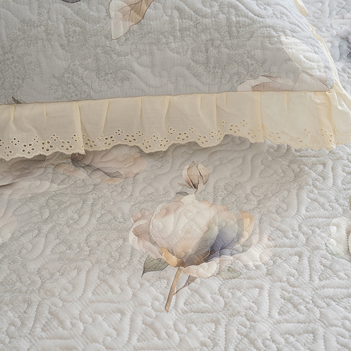 91家纺网 家纺一手货源 找家纺 冬然家纺 2025新款纯棉数码印花榻榻米床盖系列 玉兰花