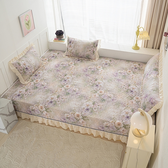 91家纺网 家纺一手货源 找家纺 冬然家纺 2025新款纯棉数码印花榻榻米床盖系列 珍爱花语