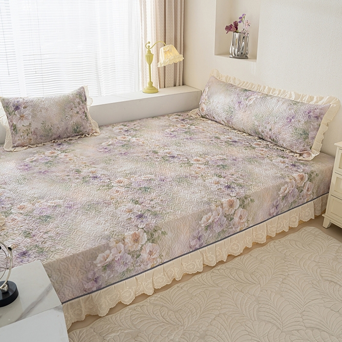 91家纺网 家纺一手货源 找家纺 冬然家纺 2025新款纯棉数码印花榻榻米床盖系列 珍爱花语