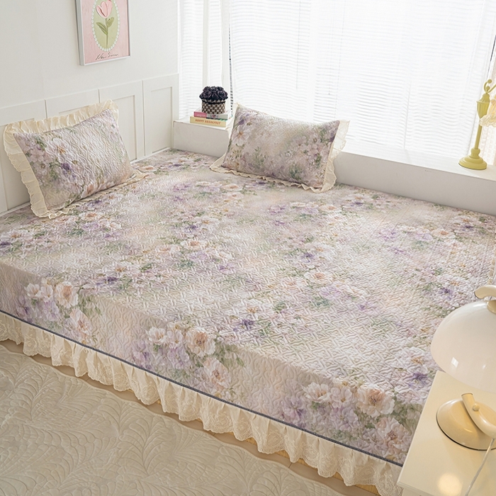 91家纺网 家纺一手货源 找家纺 冬然家纺 2025新款纯棉数码印花榻榻米床盖系列 珍爱花语