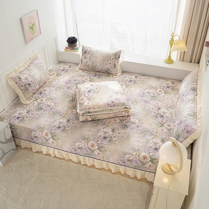 91家纺网 家纺一手货源 找家纺 冬然家纺 2025新款纯棉数码印花榻榻米床盖系列 珍爱花语