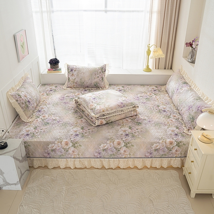 91家纺网 家纺一手货源 找家纺 冬然家纺 2025新款纯棉数码印花榻榻米床盖系列 珍爱花语