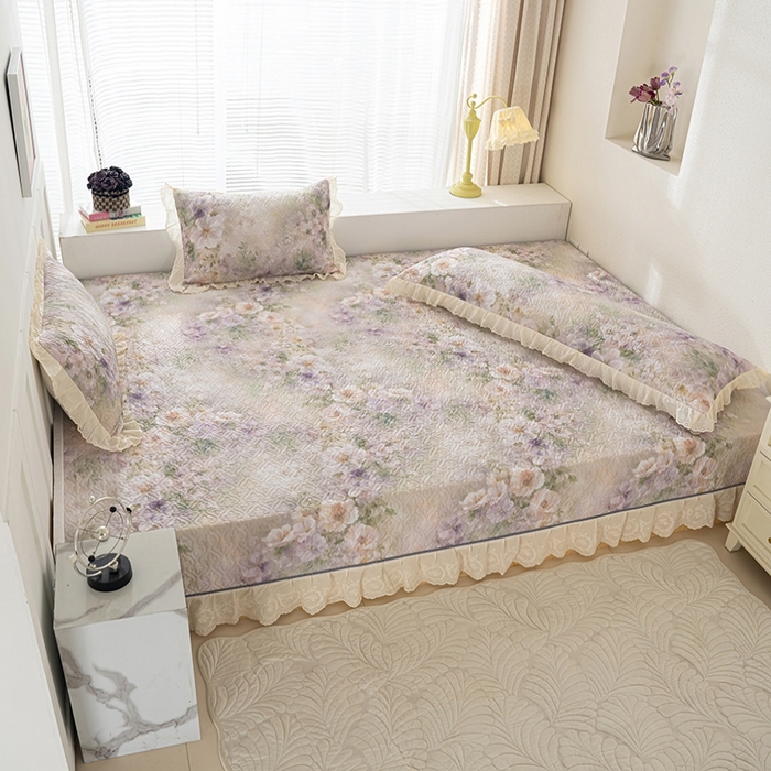 91家纺网 家纺一手货源 找家纺 冬然家纺 2025新款纯棉数码印花榻榻米床盖系列 珍爱花语