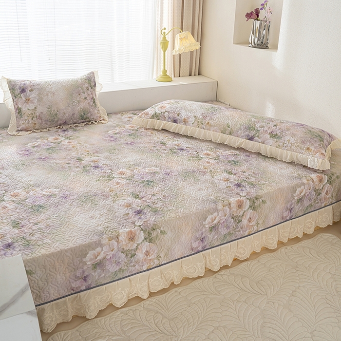 91家纺网 家纺一手货源 找家纺 冬然家纺 2025新款纯棉数码印花榻榻米床盖系列 珍爱花语