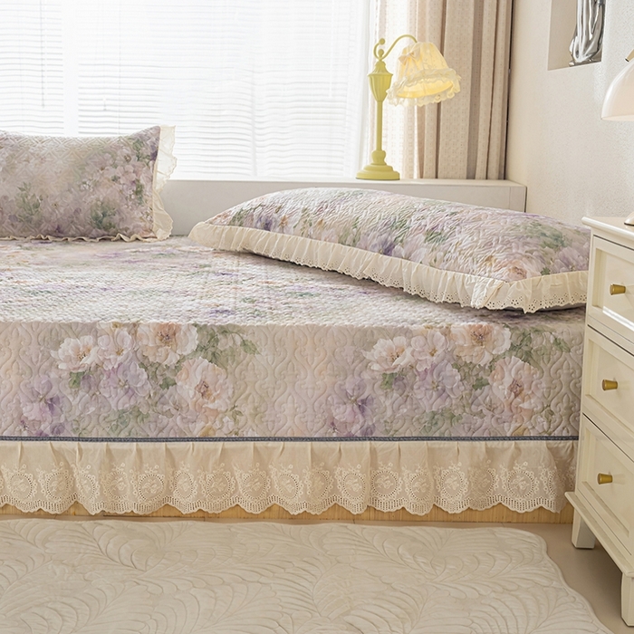 91家纺网 家纺一手货源 找家纺 冬然家纺 2025新款纯棉数码印花榻榻米床盖系列 珍爱花语