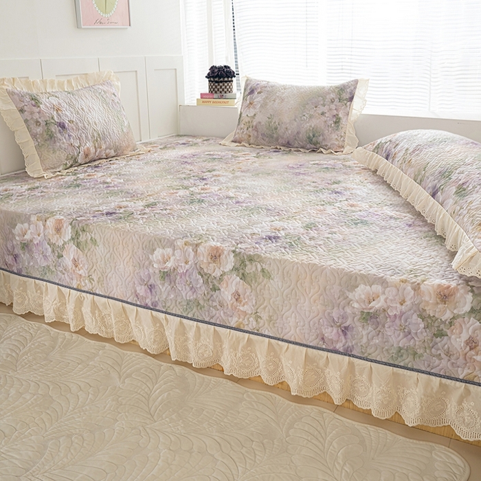 91家纺网 家纺一手货源 找家纺 冬然家纺 2025新款纯棉数码印花榻榻米床盖系列 珍爱花语