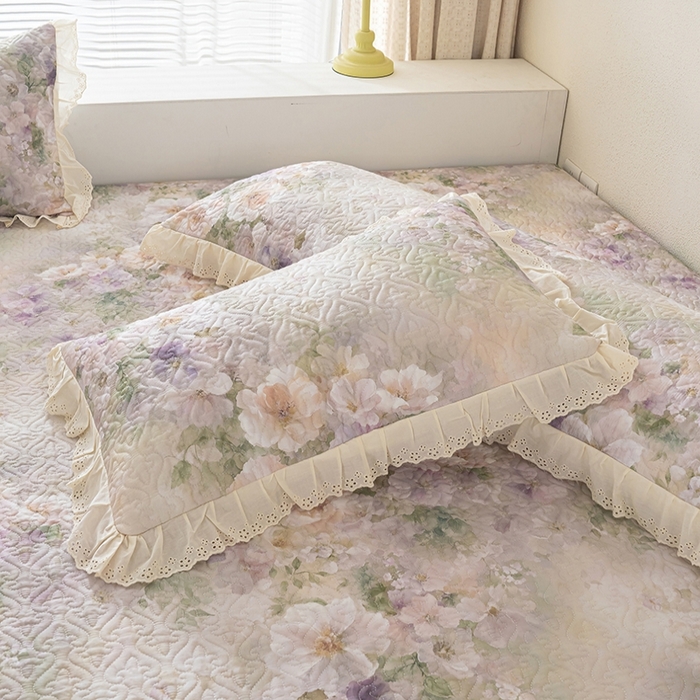 91家纺网 家纺一手货源 找家纺 冬然家纺 2025新款纯棉数码印花榻榻米床盖系列 珍爱花语