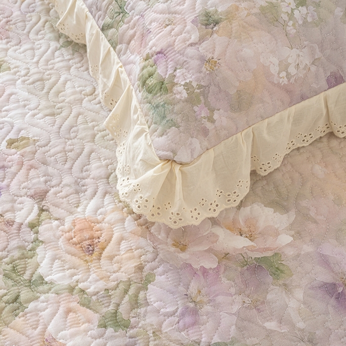 91家纺网 家纺一手货源 找家纺 冬然家纺 2025新款纯棉数码印花榻榻米床盖系列 珍爱花语