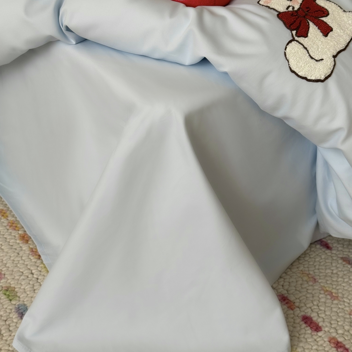 91家纺网 家纺一手货源 找家纺 鹿班家居 2025新款100S全棉纯棉磨毛毛巾绣四件套-甜豆小猫 甜豆小猫-蓝色