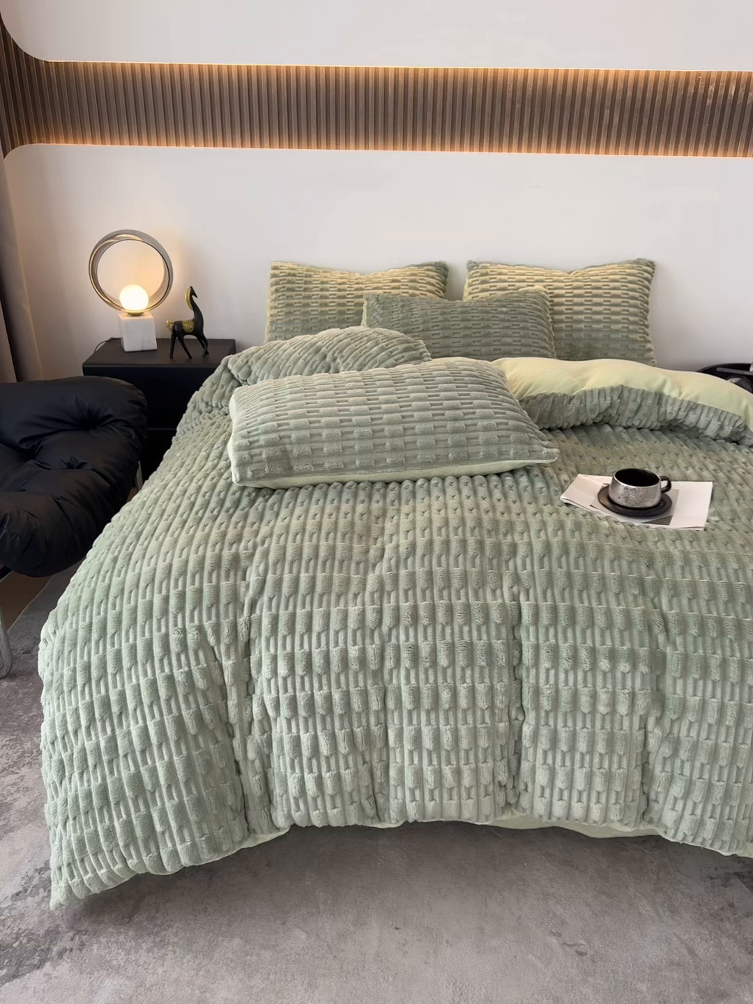 91家纺网 家纺一手货源 找家纺 潮邦创意家居 2025冬季竹纹绒牛奶绒四件套-暖绒竹韵系列 暖绒竹韵-艾绿