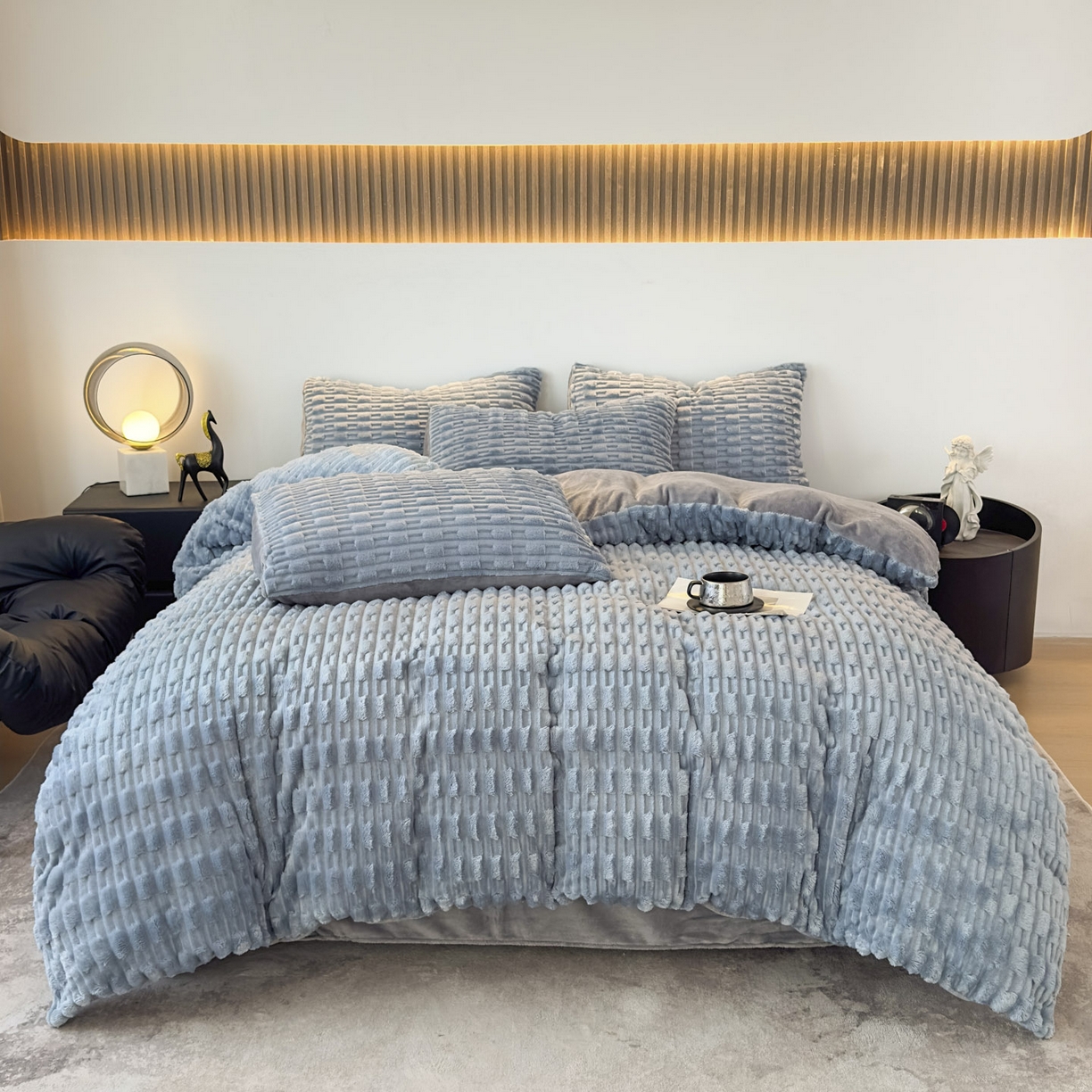 91家纺网 家纺一手货源 找家纺 潮邦创意家居 2025冬季竹纹绒牛奶绒四件套-暖绒竹韵系列 暖绒竹韵-浅蓝