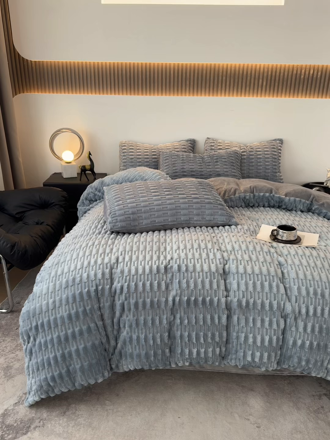 91家纺网 家纺一手货源 找家纺 潮邦创意家居 2025冬季竹纹绒牛奶绒四件套-暖绒竹韵系列 暖绒竹韵-浅蓝