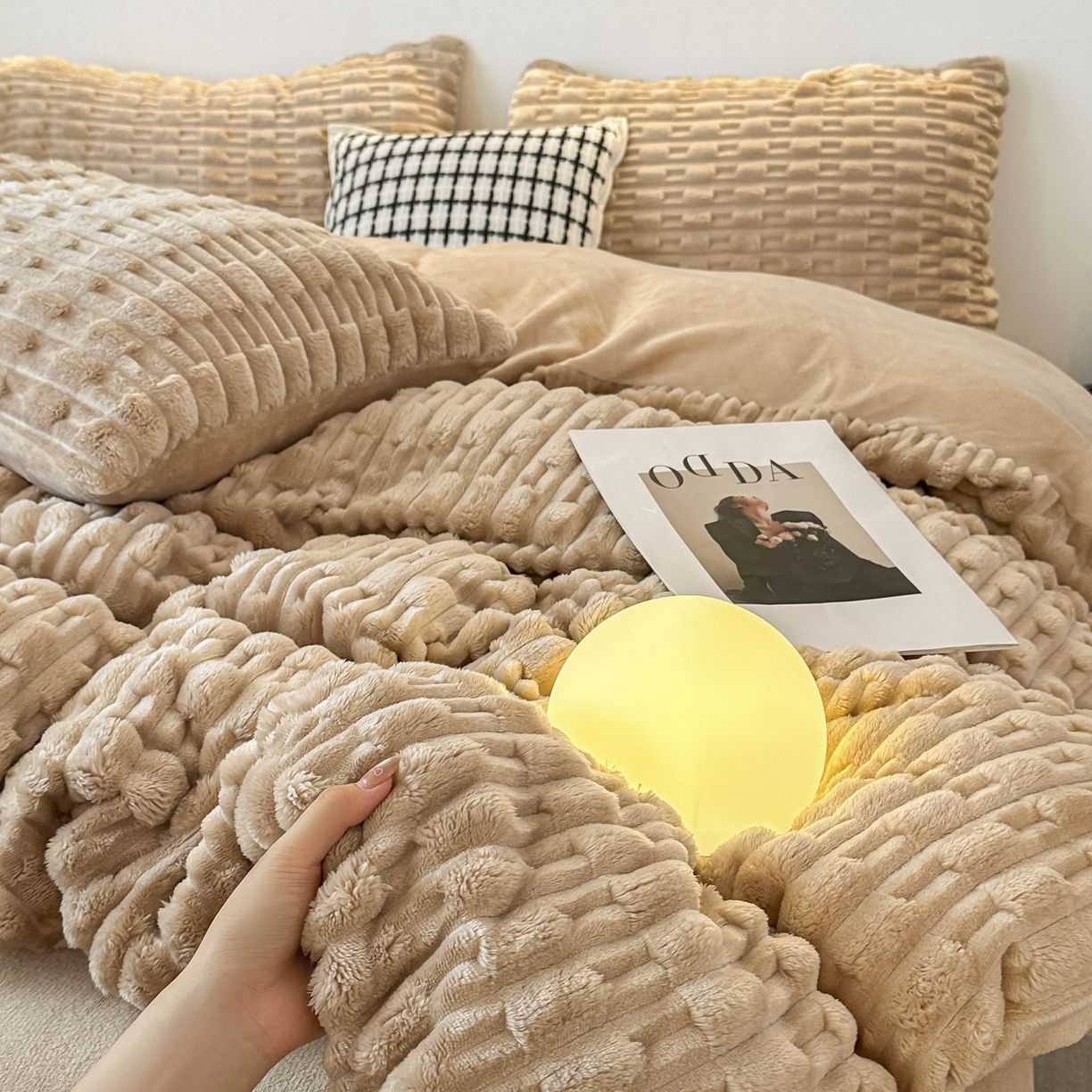 潮邦创意家居 2025冬季竹纹绒牛奶绒四件套-暖绒竹韵系列 暖绒竹韵-浅驼