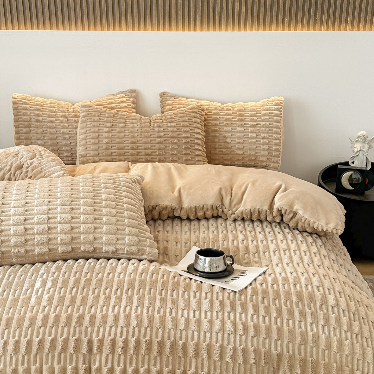 91家纺网 家纺一手货源 找家纺 潮邦创意家居 2025冬季竹纹绒牛奶绒四件套-暖绒竹韵系列 暖绒竹韵-浅驼