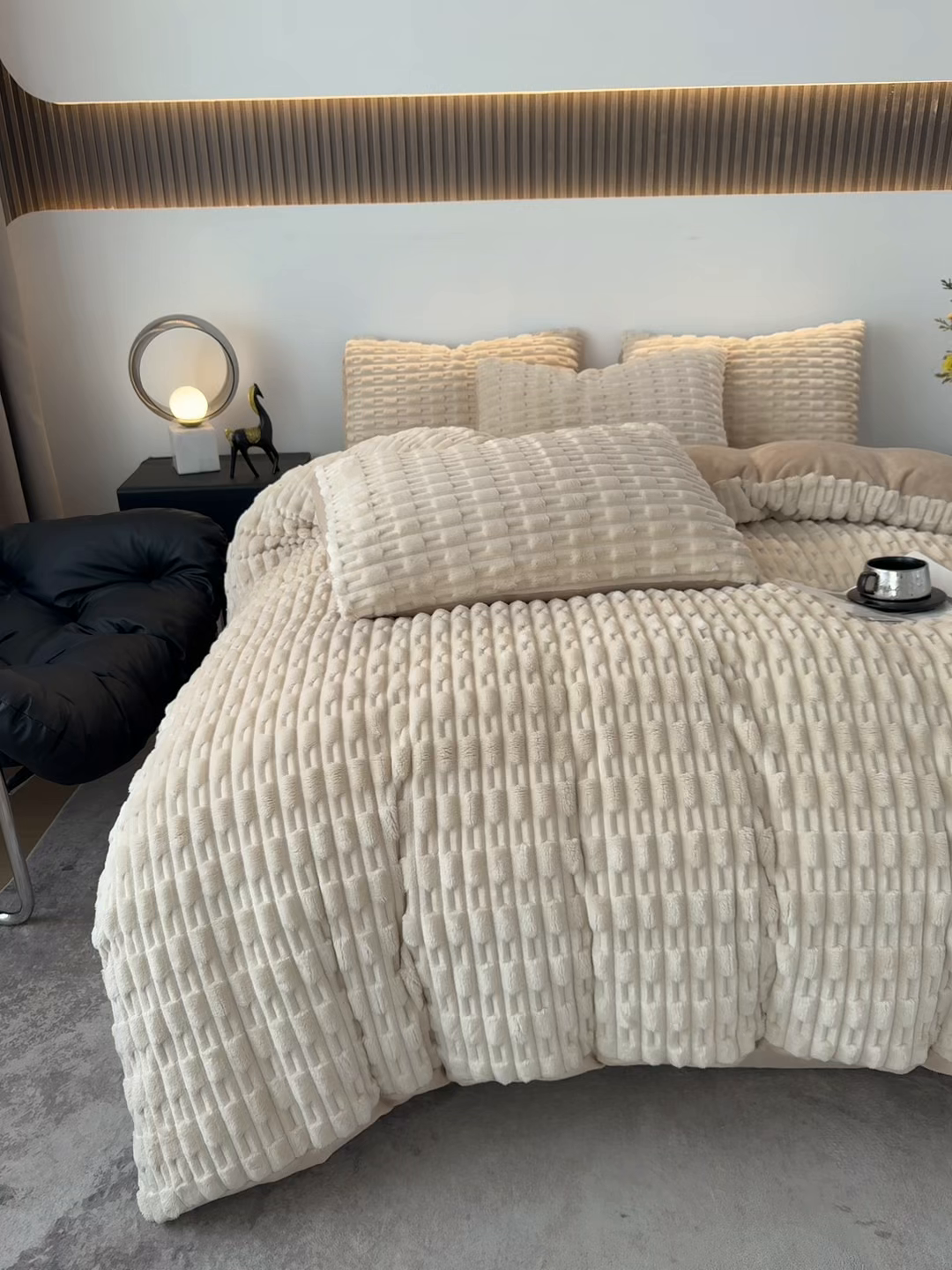 91家纺网 家纺一手货源 找家纺 潮邦创意家居 2025冬季竹纹绒牛奶绒四件套-暖绒竹韵系列 暖绒竹韵-浅驼