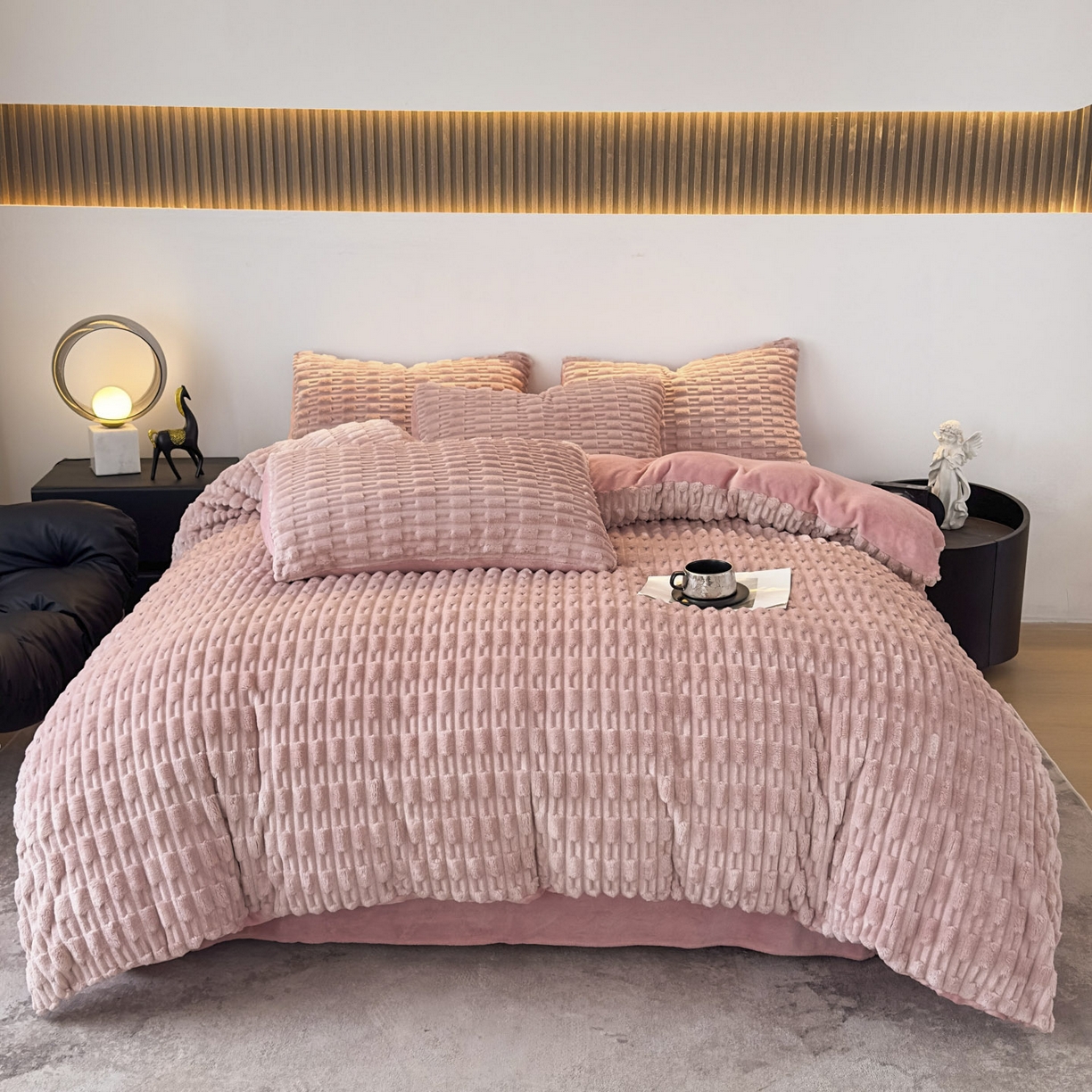 91家纺网 家纺一手货源 找家纺 潮邦创意家居 2025冬季竹纹绒牛奶绒四件套-暖绒竹韵系列 暖绒竹韵-清新粉