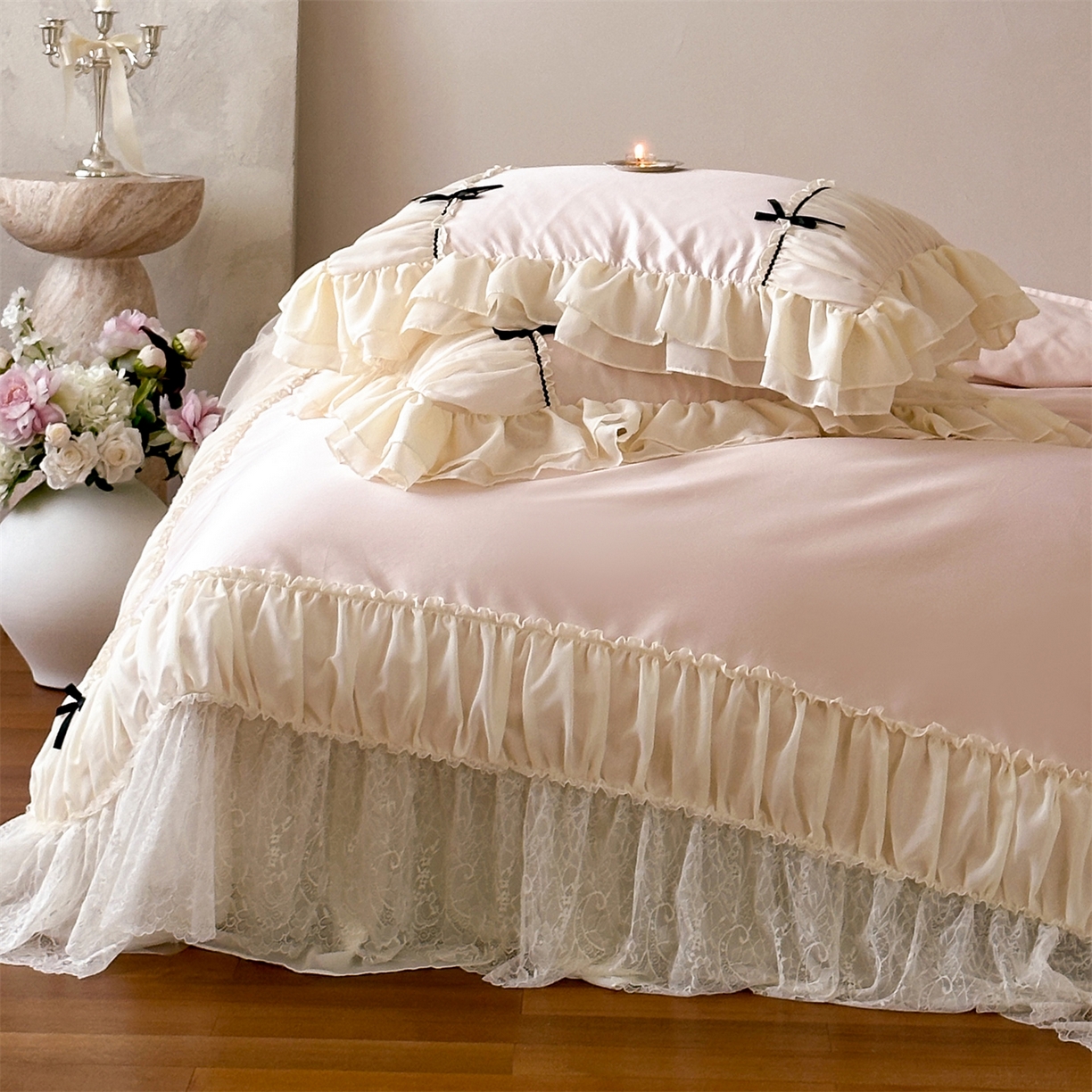 91家纺网 家纺一手货源 找家纺 （总）婳庭家居 2025新款60s全棉纯棉MIU系少女法式蕾丝四件套