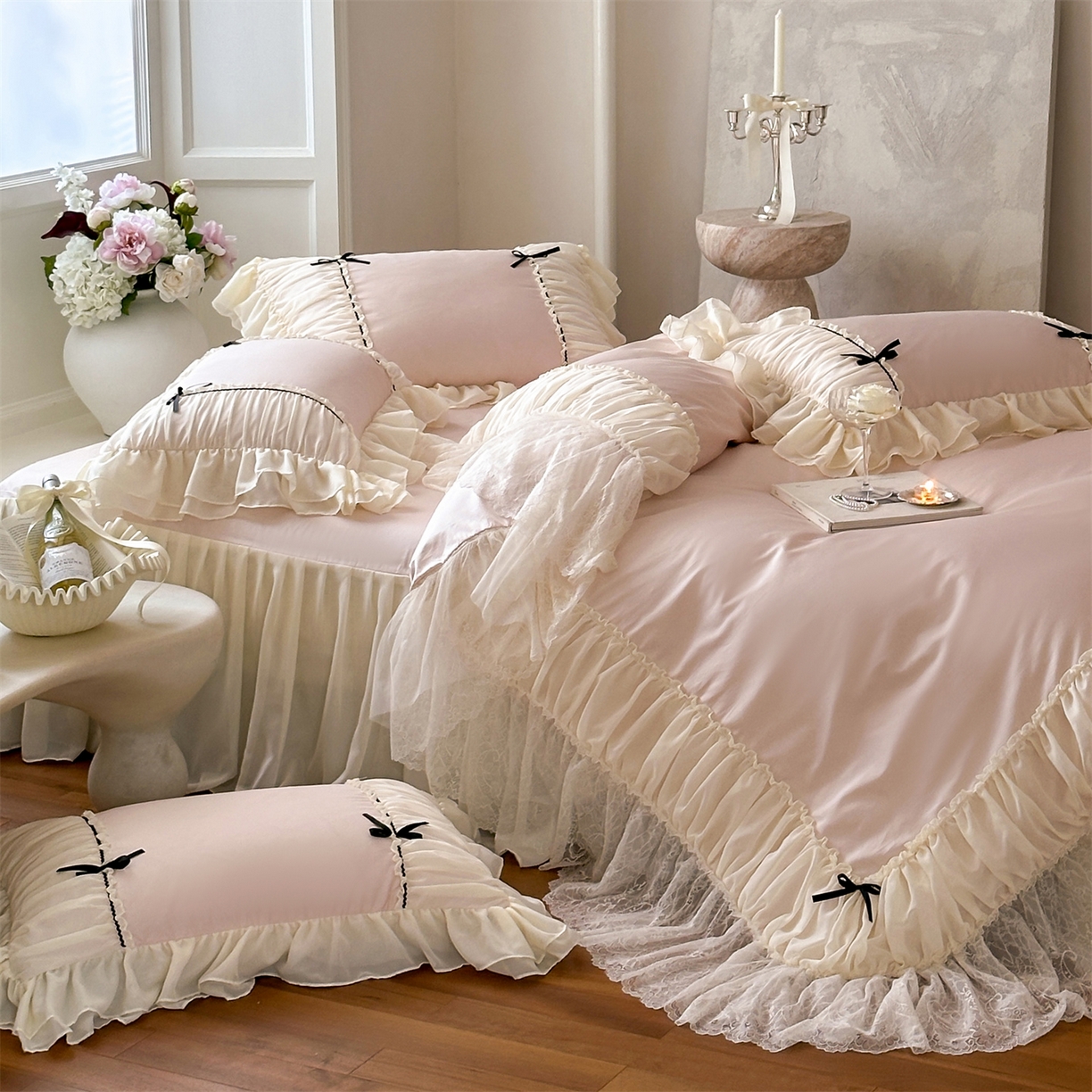 91家纺网 家纺一手货源 找家纺 （总）婳庭家居 2025新款60s全棉纯棉MIU系少女法式蕾丝四件套