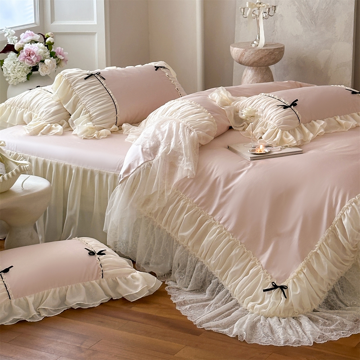 91家纺网 家纺一手货源 找家纺 （总）婳庭家居 2025新款60s全棉纯棉MIU系少女法式蕾丝四件套