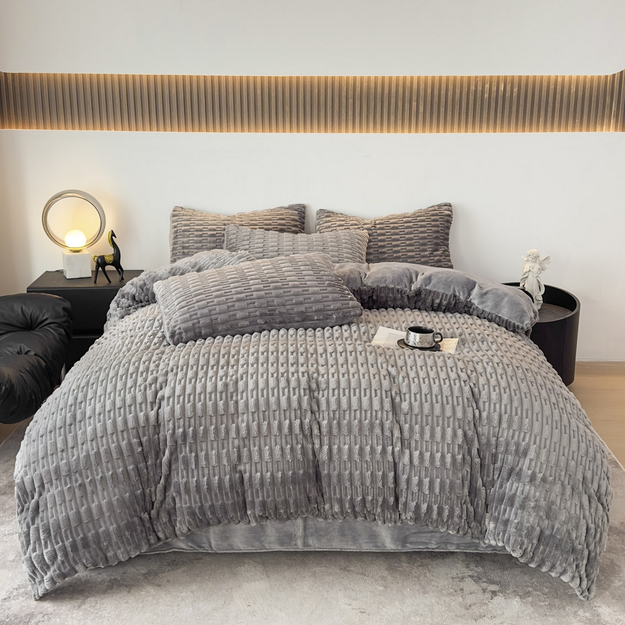 91家纺网 家纺一手货源 找家纺 潮邦创意家居 2025冬季竹纹绒牛奶绒四件套-暖绒竹韵系列 暖绒竹韵-椰灰